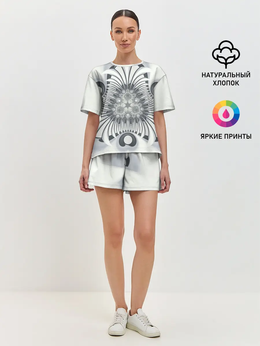 Женская пижама с шортами / Серая абстракция
