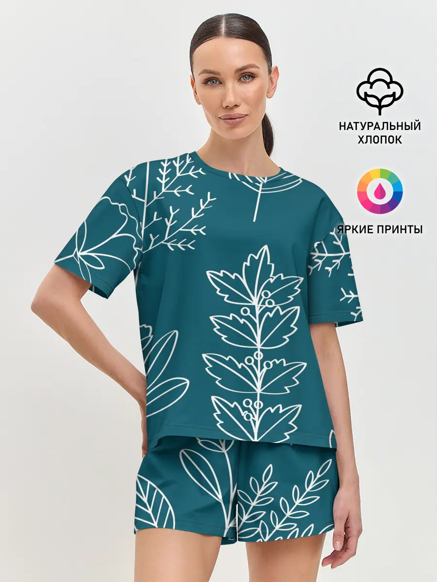 Женская пижама с шортами / Цветы