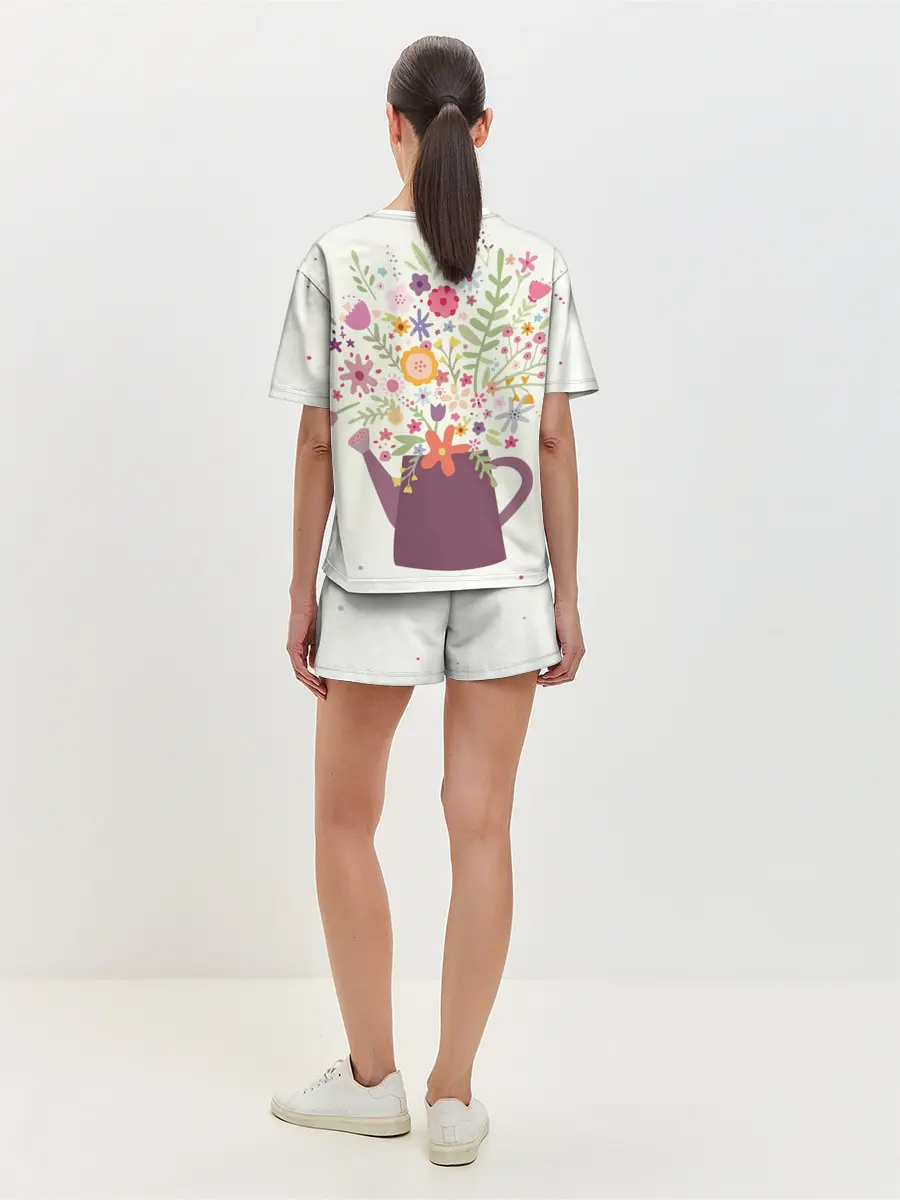 Женская пижама с шортами / Цветы в чайнике