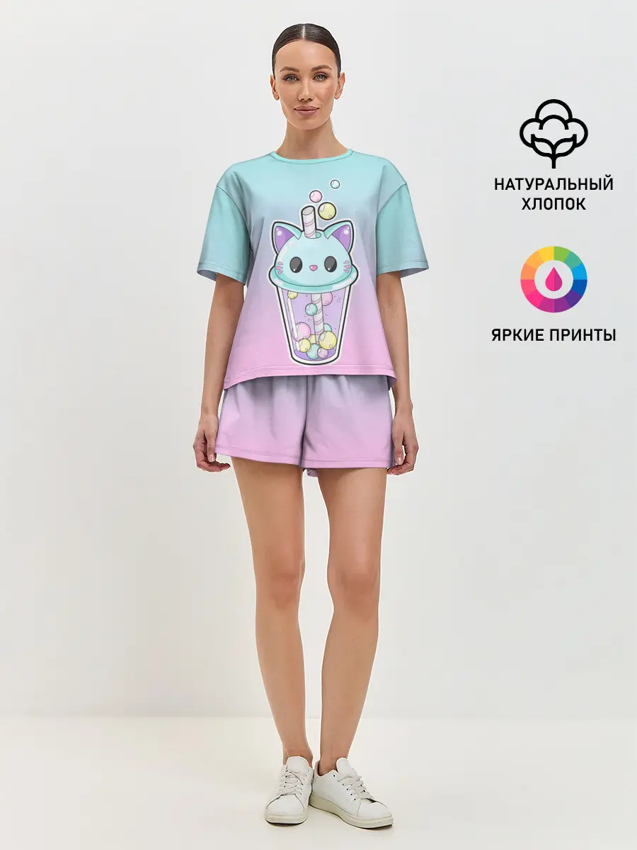 Женская пижама с шортами / пузырьковый коточай