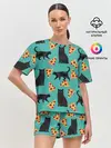 Женская пижама с шортами / Котики и Пиццы