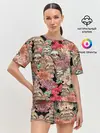 Женская пижама с шортами / Ленивец & Цветочки