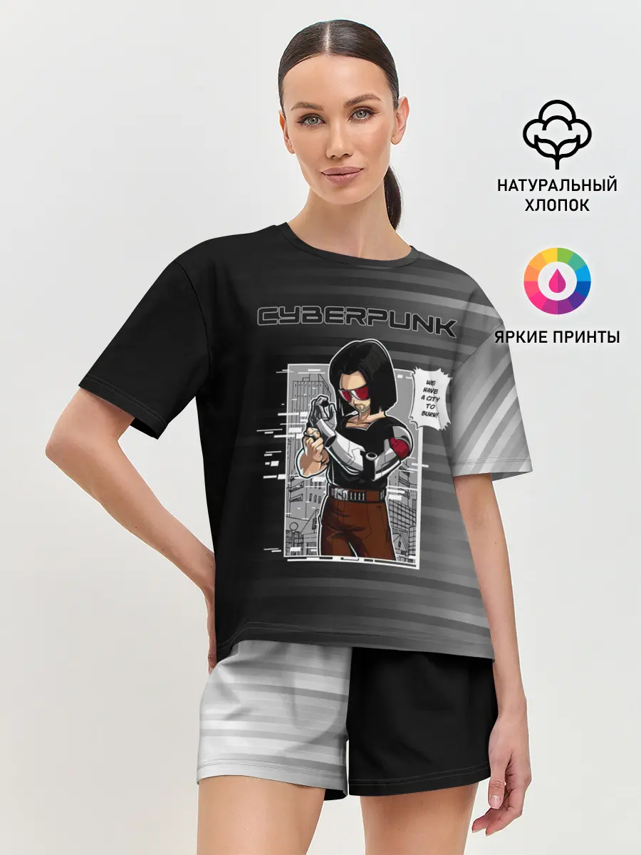 Женская пижама с шортами / Cyberpunk 2077 WE HAVE A CITY TO BURN!