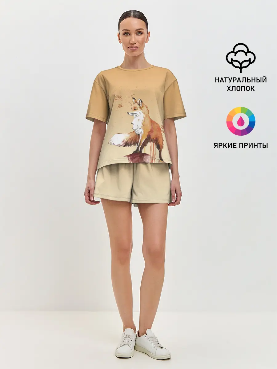 Женская пижама с шортами / акварельная лиса задумчивости