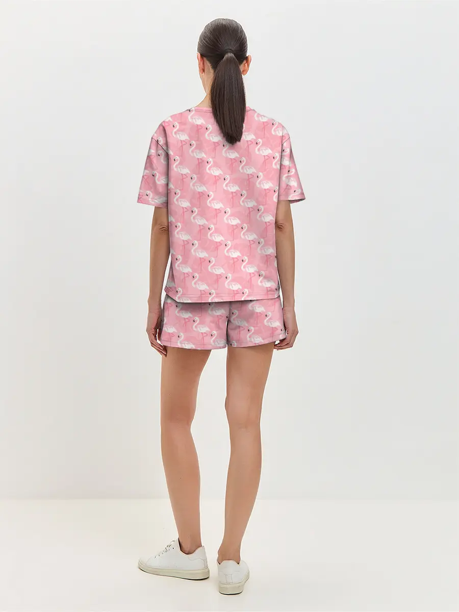 Женская пижама с шортами / Розовый Фламинго