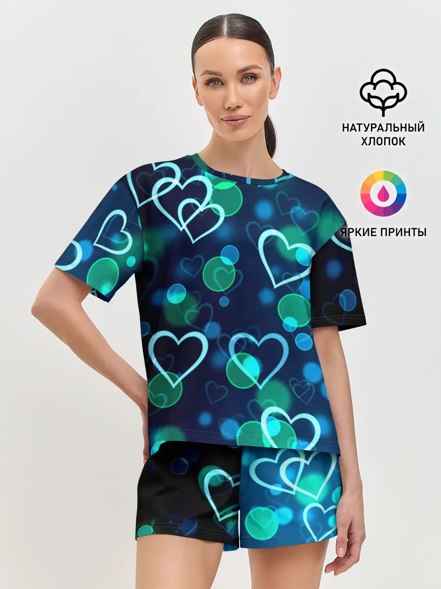 Женская пижама с шортами / Сердца