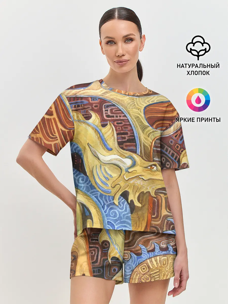 Женская пижама с шортами / узорчатый дракон