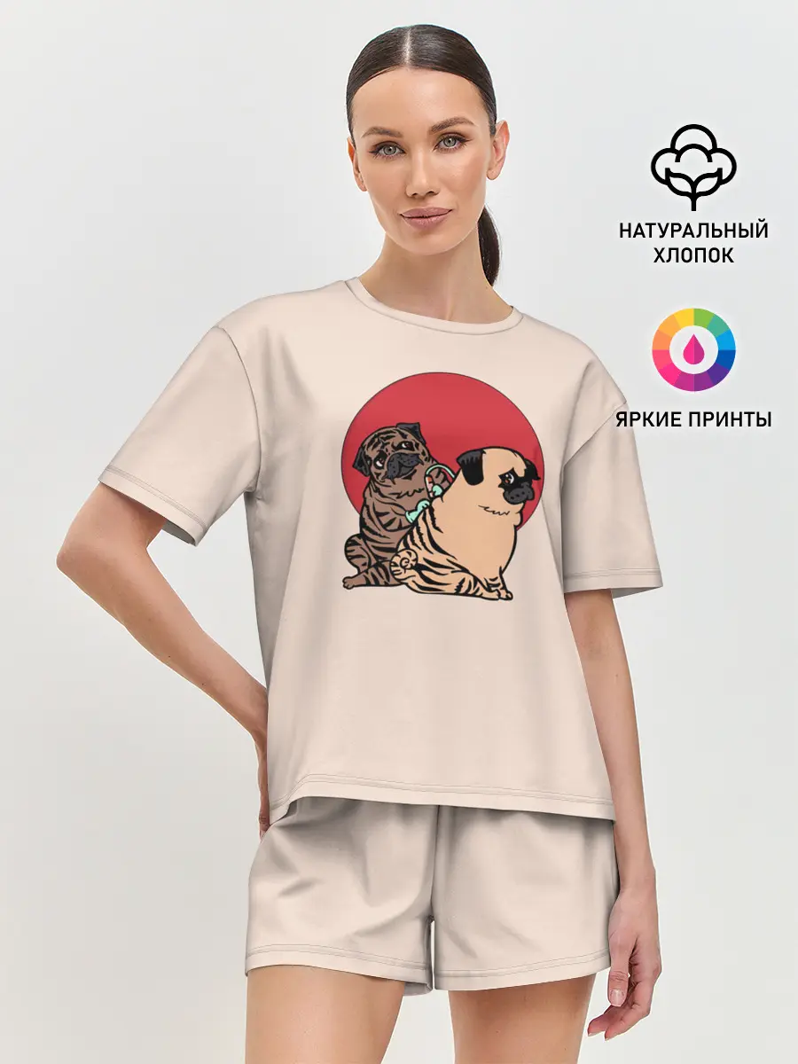 Женская пижама с шортами / Мопсы | Тату мастер