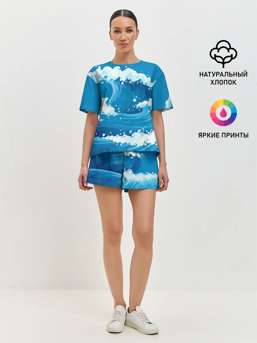 Женская пижама с шортами / Волны