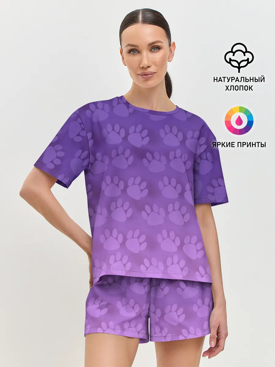 Женская пижама с шортами / Кошачьи Следы