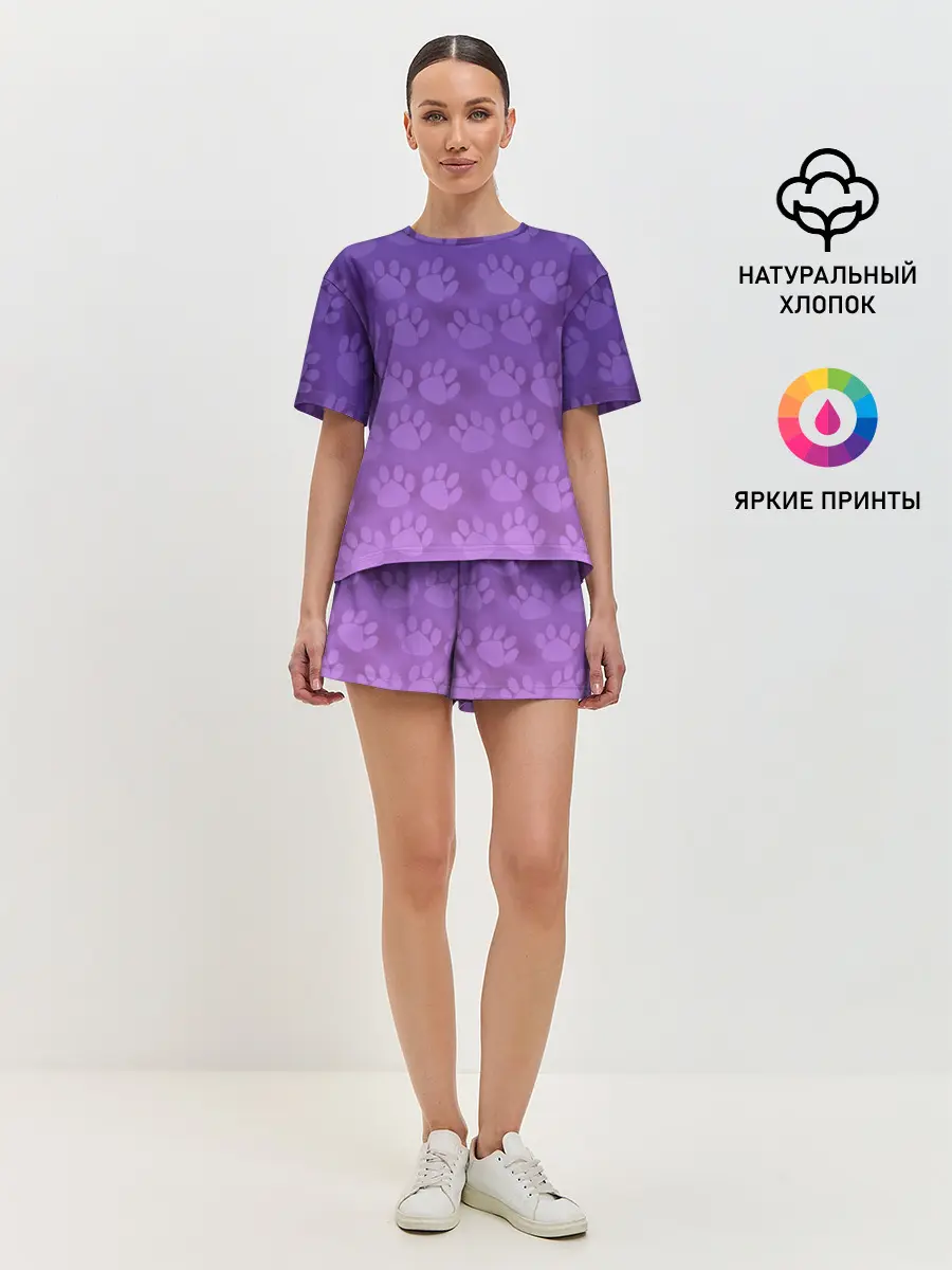 Женская пижама с шортами / Кошачьи Следы