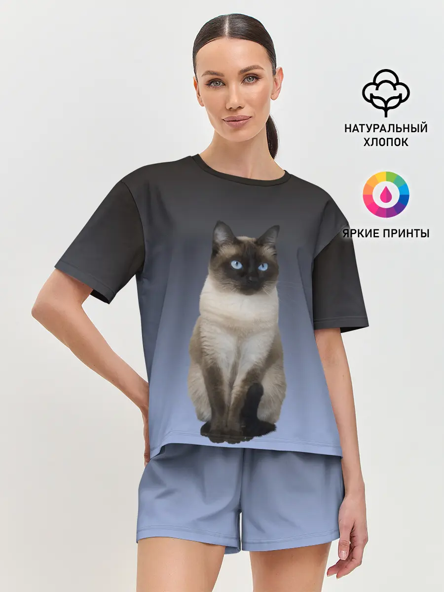 Женская пижама с шортами / сиамская милая кошечка