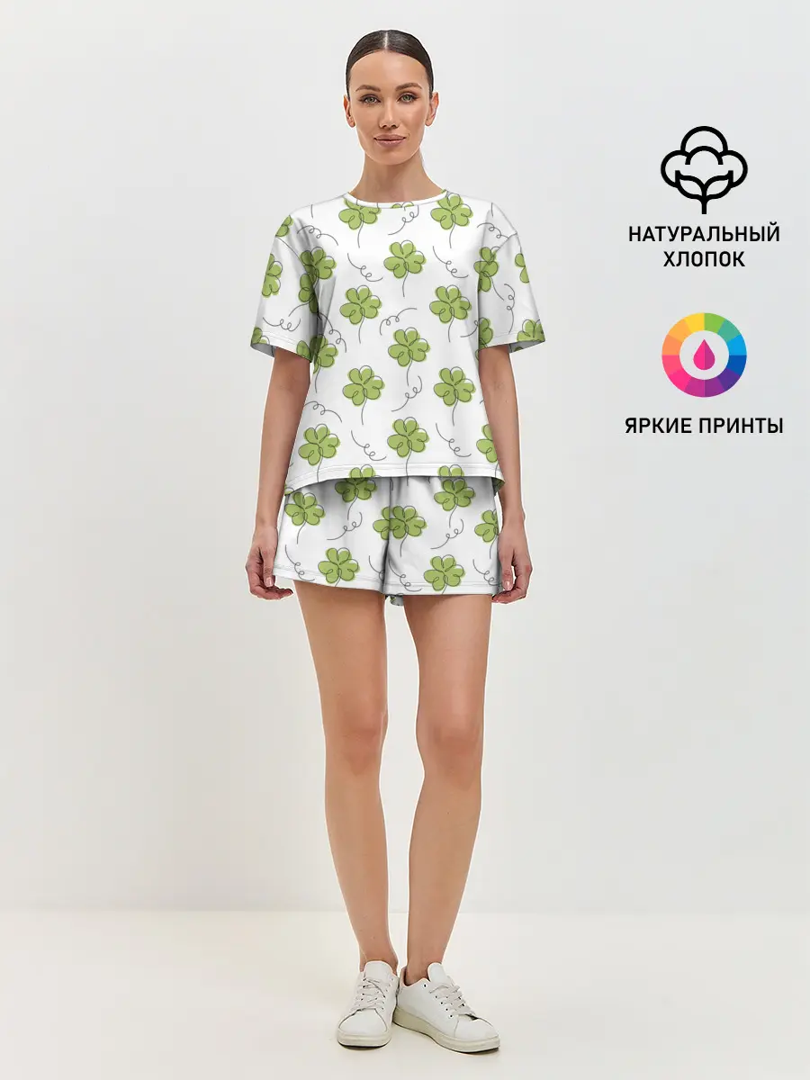 Женская пижама с шортами / Клевер на День святого Патрика