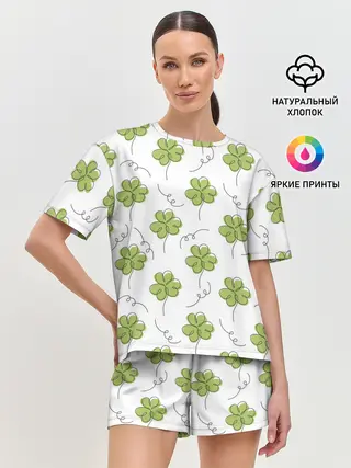 Женская пижама с шортами / Клевер на День святого Патрика