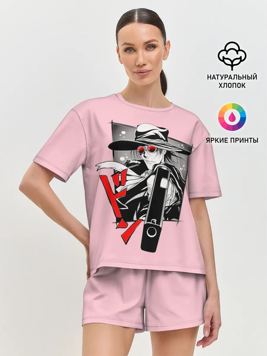 Женская пижама с шортами / Алукард на розовом фоне