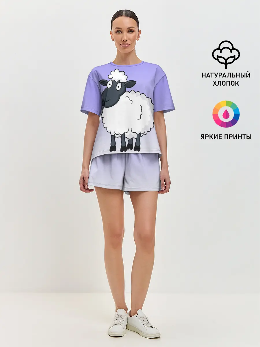 Женская пижама с шортами / Нарисованный милый барашек