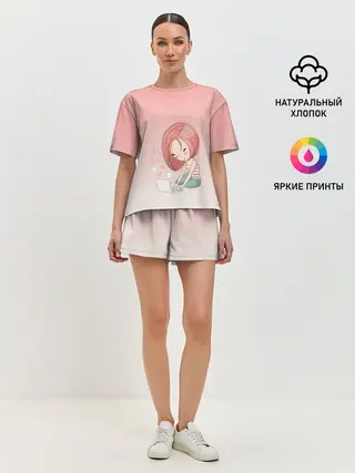Женская пижама с шортами / влюбленная девушка ноутбук