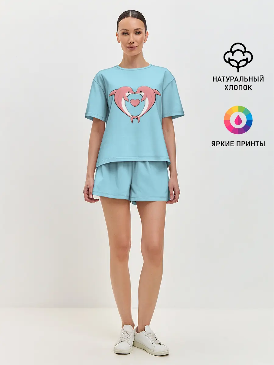 Женская пижама с шортами / Дельфины