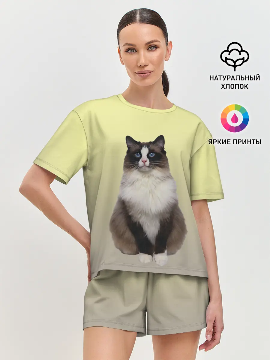 Женская пижама с шортами / персидская пушистая кошка