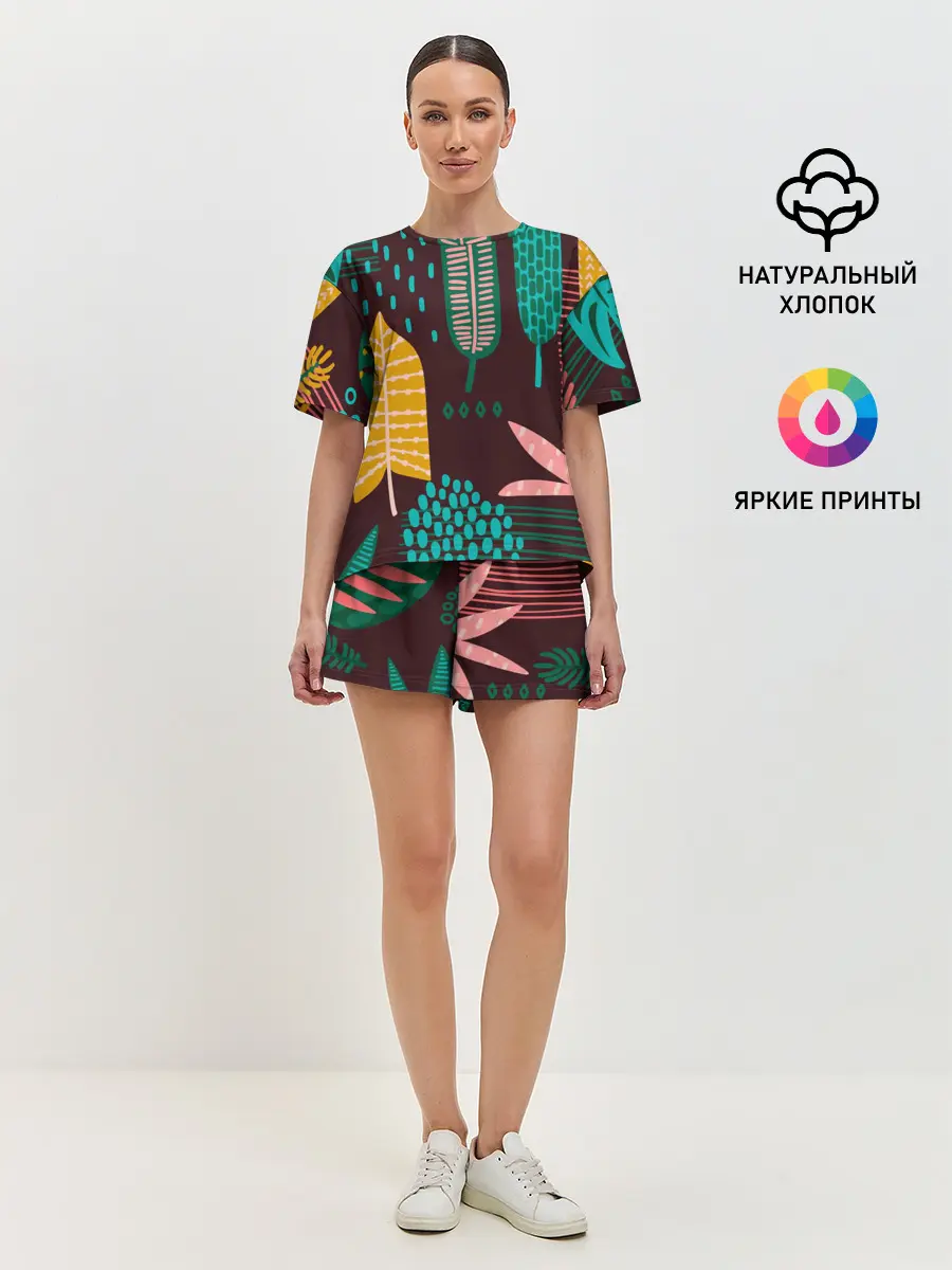 Женская пижама с шортами / Листья