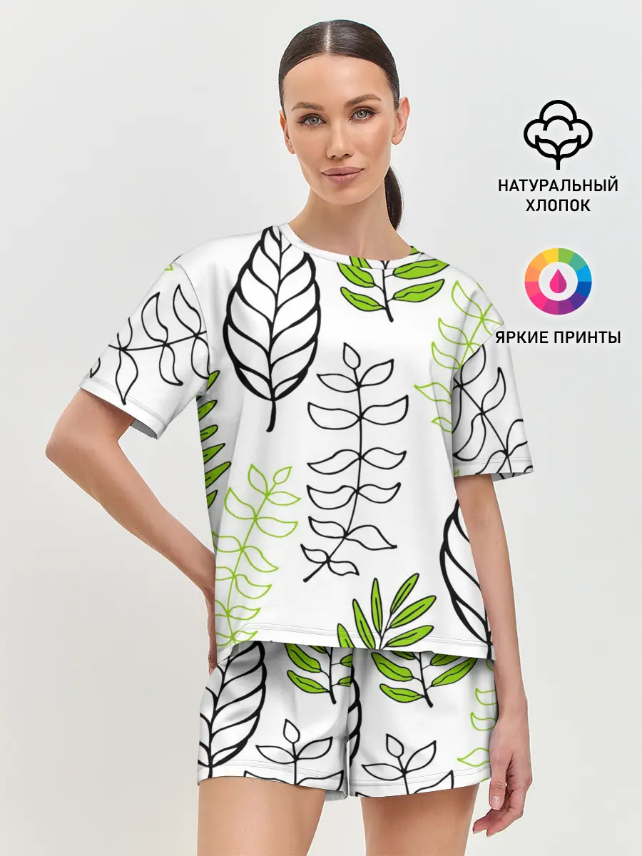 Женская пижама с шортами / Листья