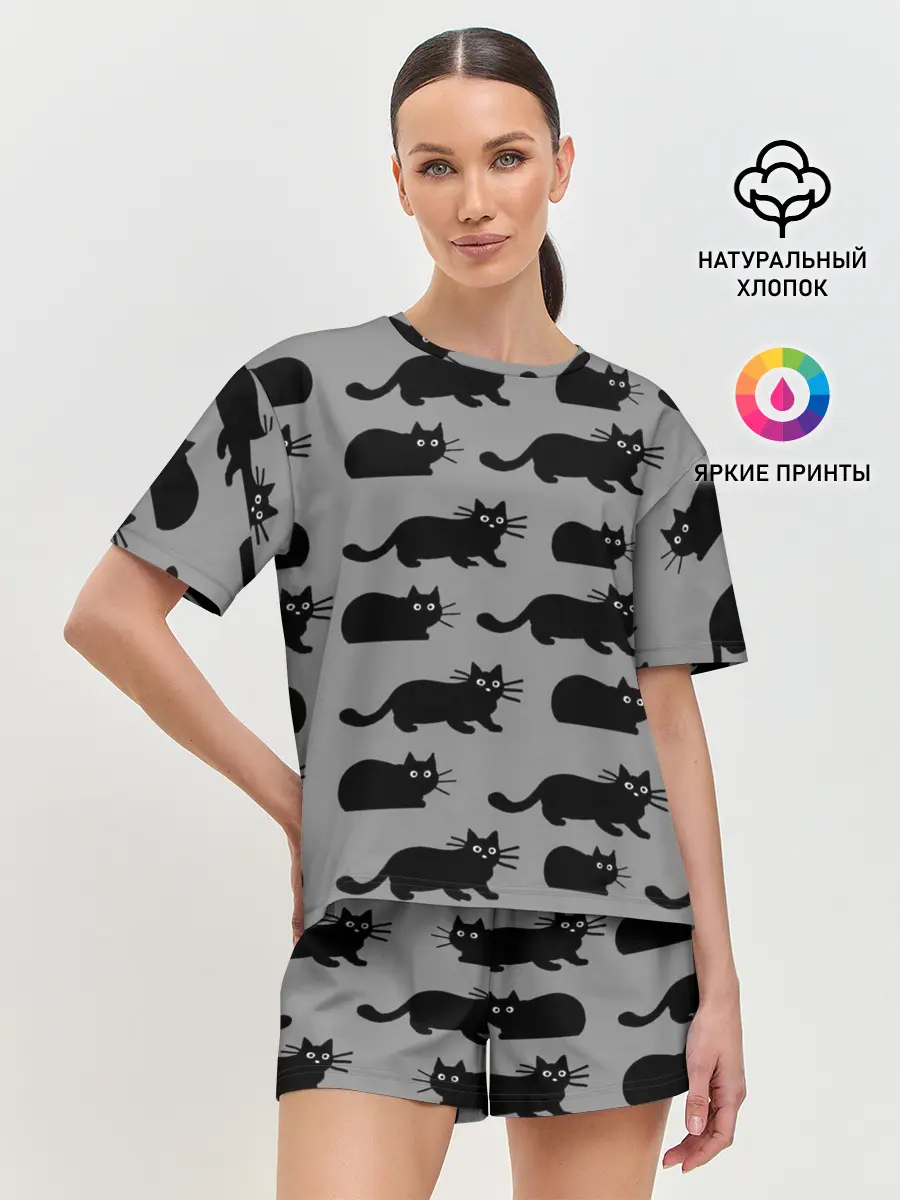 Женская пижама с шортами / Котики