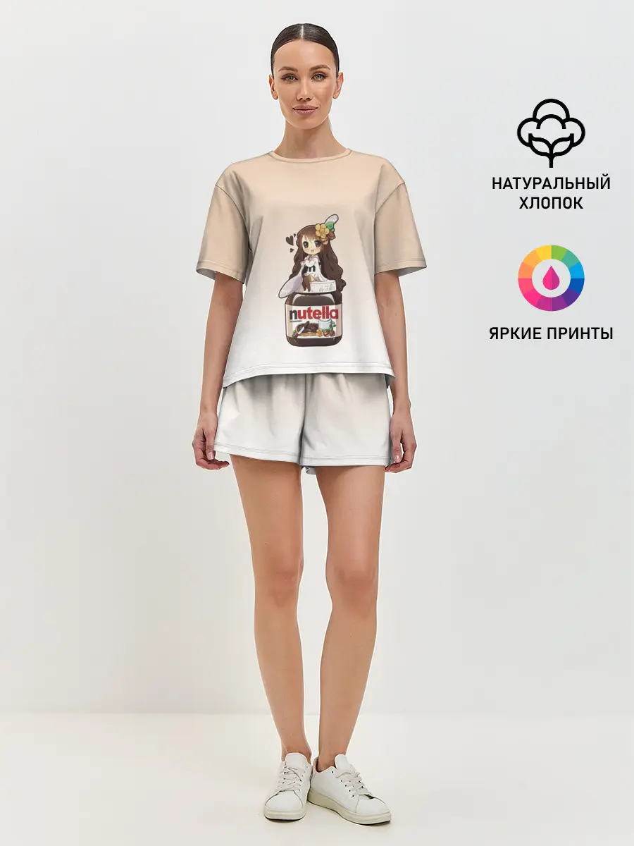 Женская пижама с шортами / анимешная девочка с нутэллой