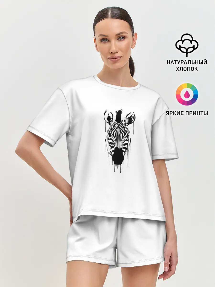 Женская пижама с шортами / Зебра минимализм