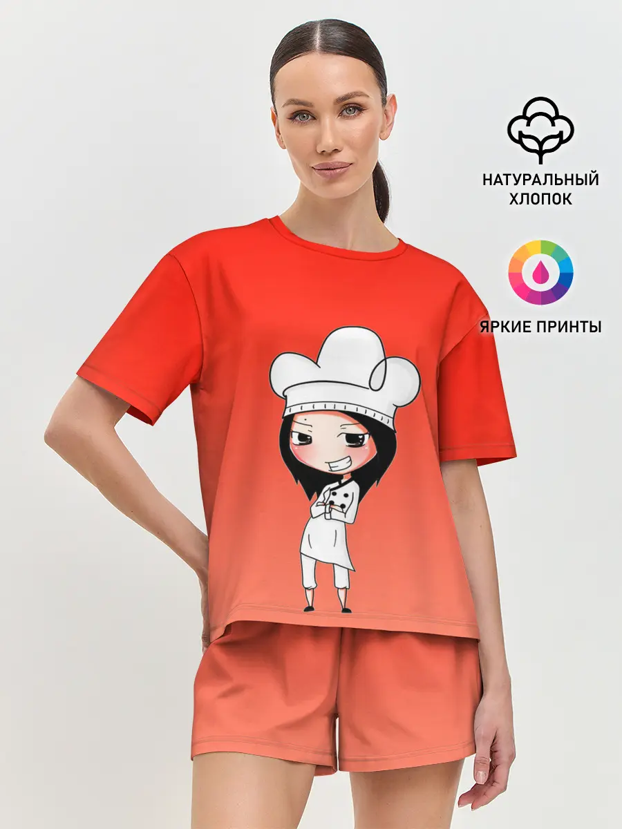 Женская пижама с шортами / Повар девушка манга
