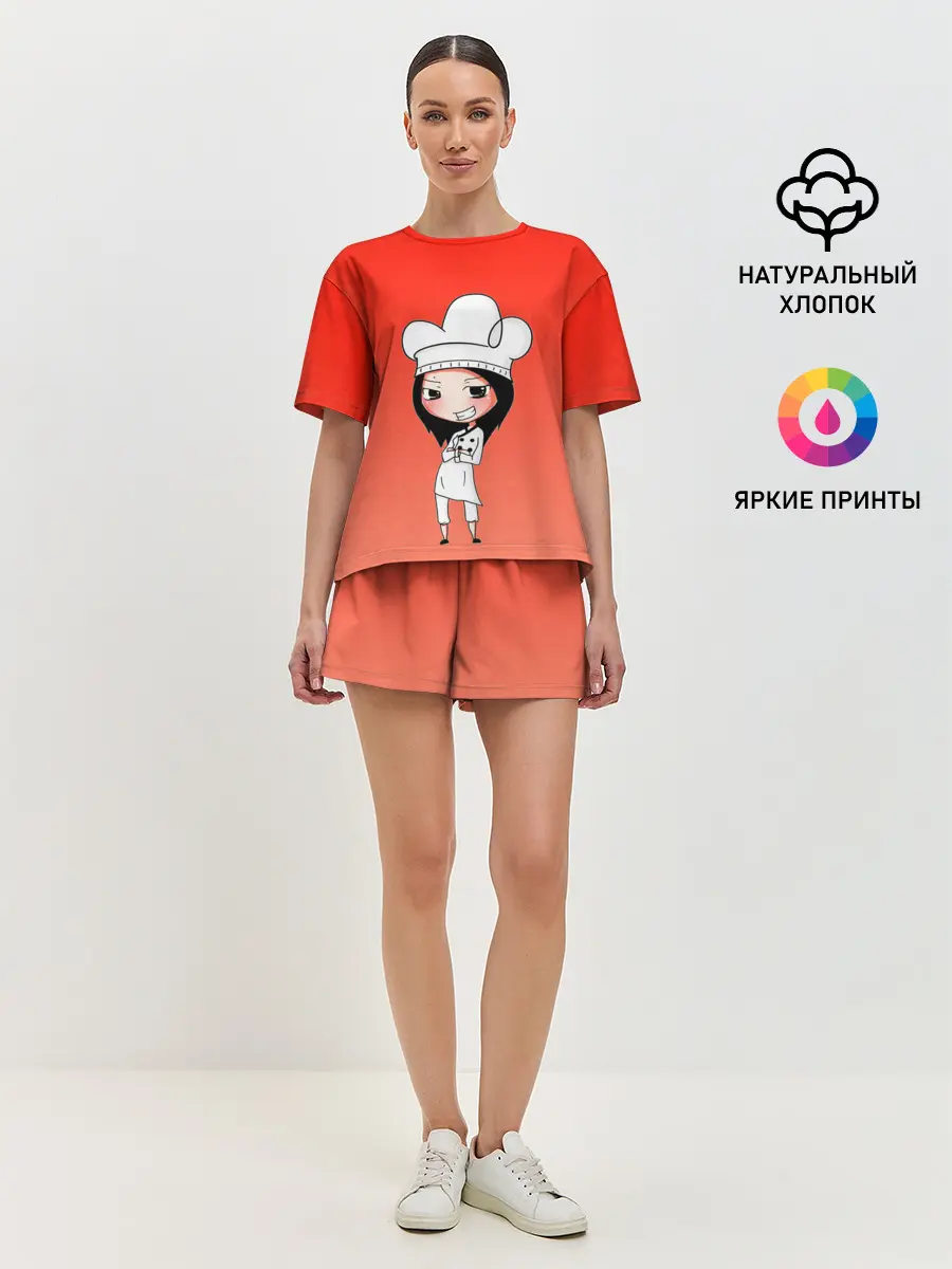 Женская пижама с шортами / Повар девушка манга
