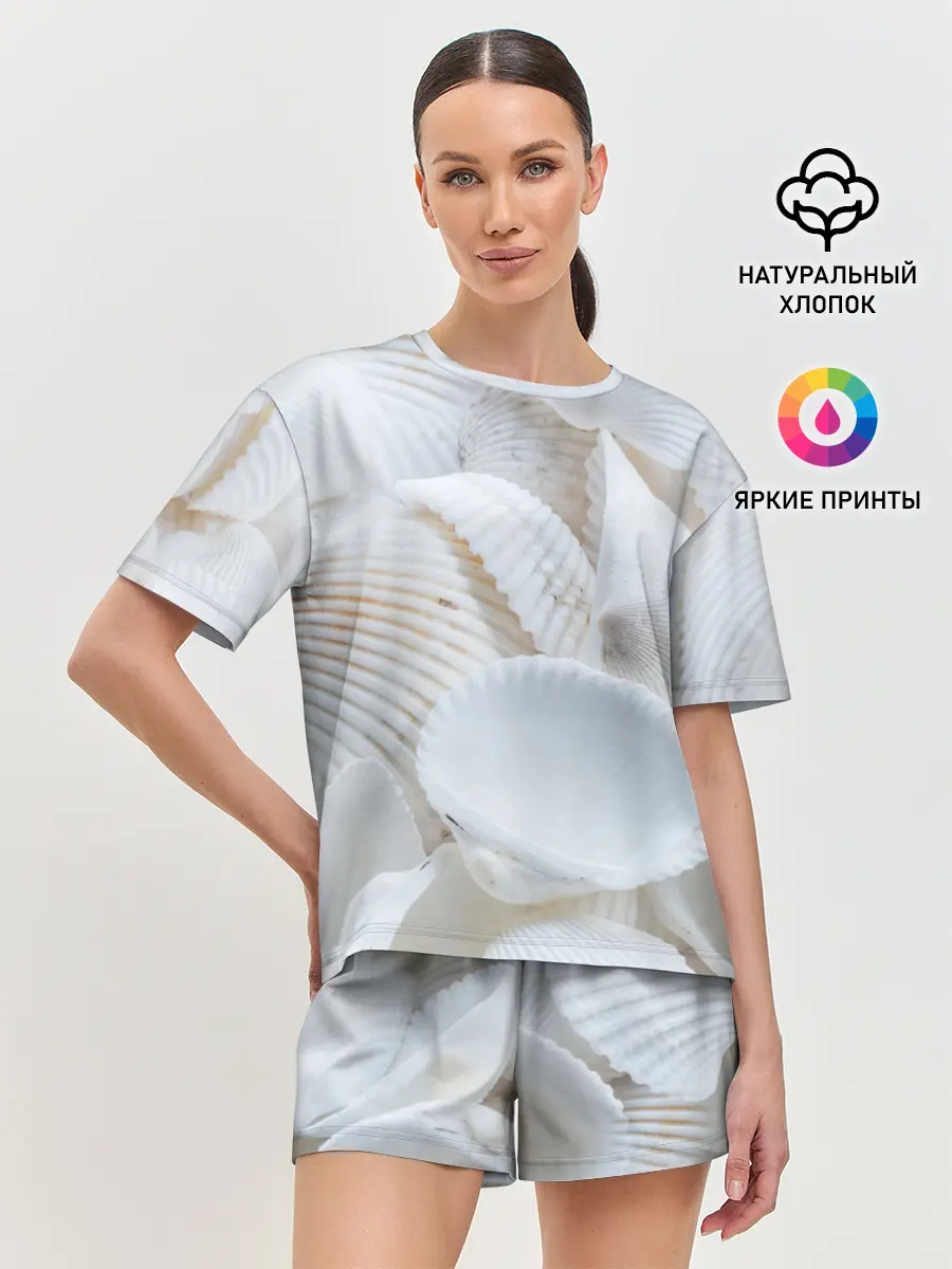 Женская пижама с шортами / Ракушки