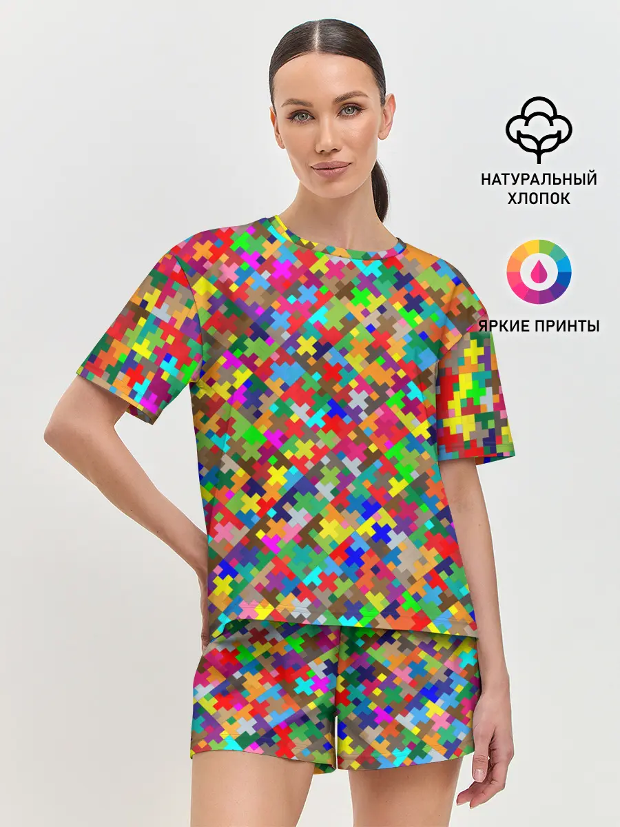 Женская пижама с шортами / РАЗНОЦВЕТНЫЙ ПАЗЛ