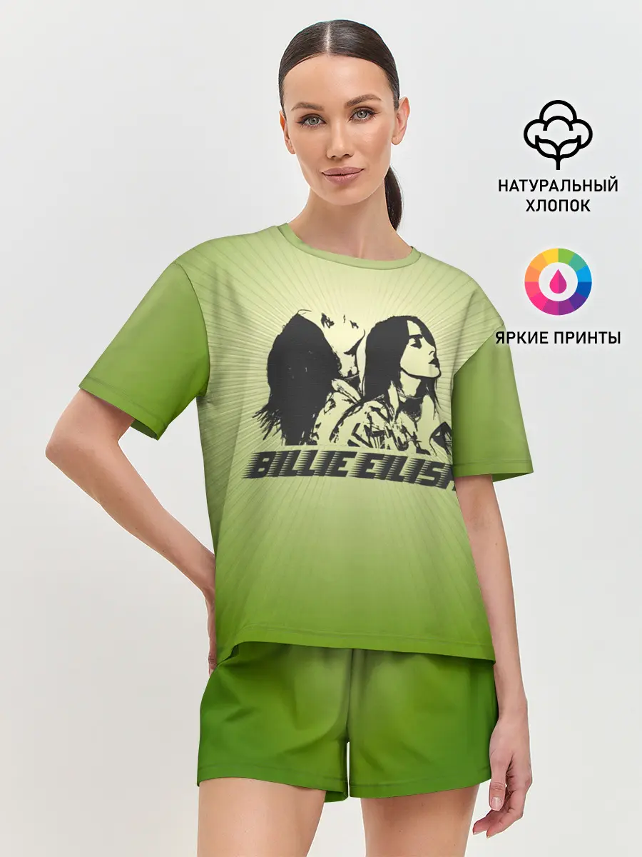 Женская пижама с шортами / Билли Айлиш на зеленом фоне