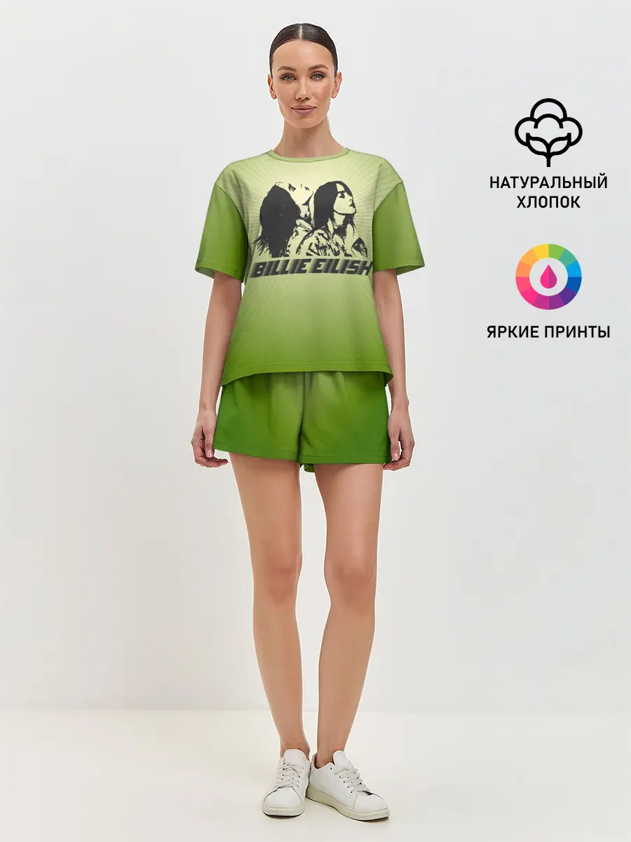 Женская пижама с шортами / Билли Айлиш на зеленом фоне