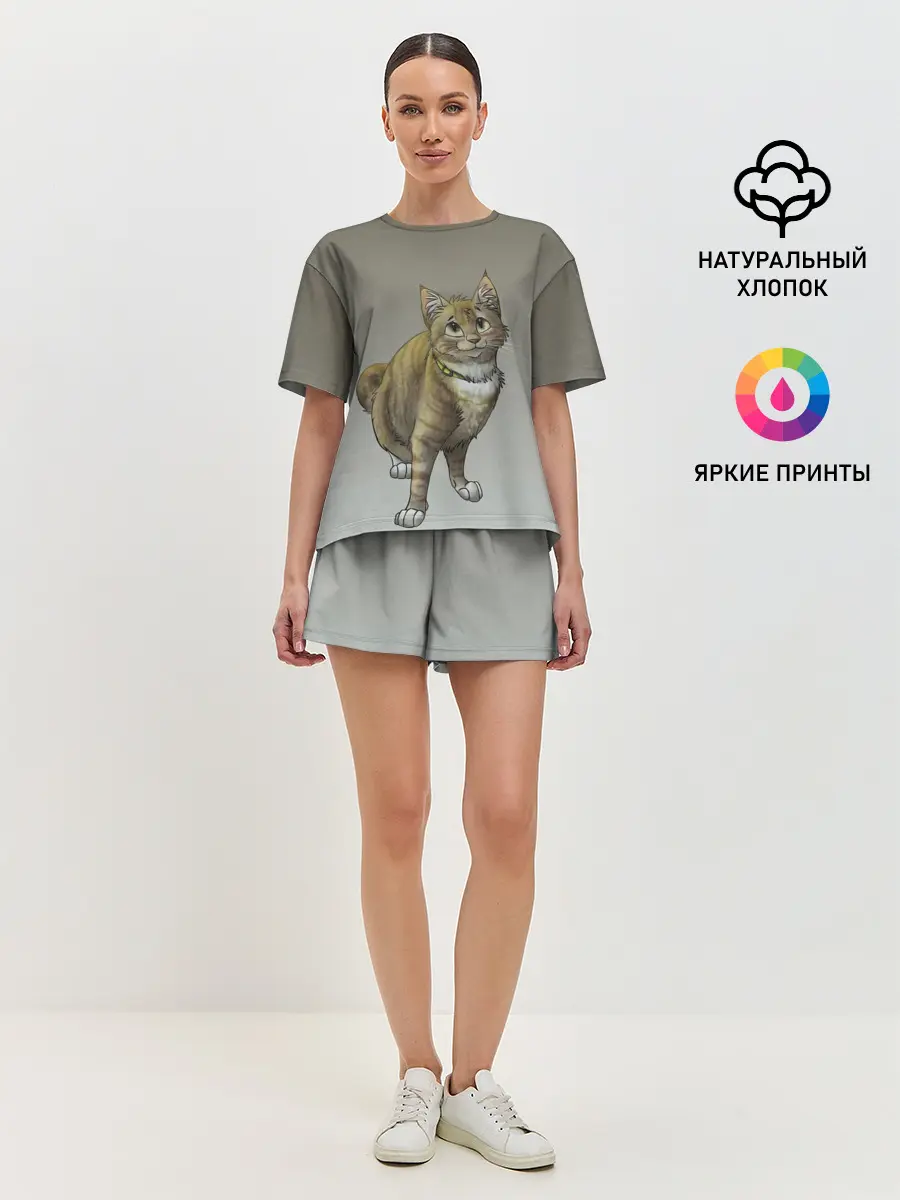 Женская пижама с шортами / полосатый уличный кот