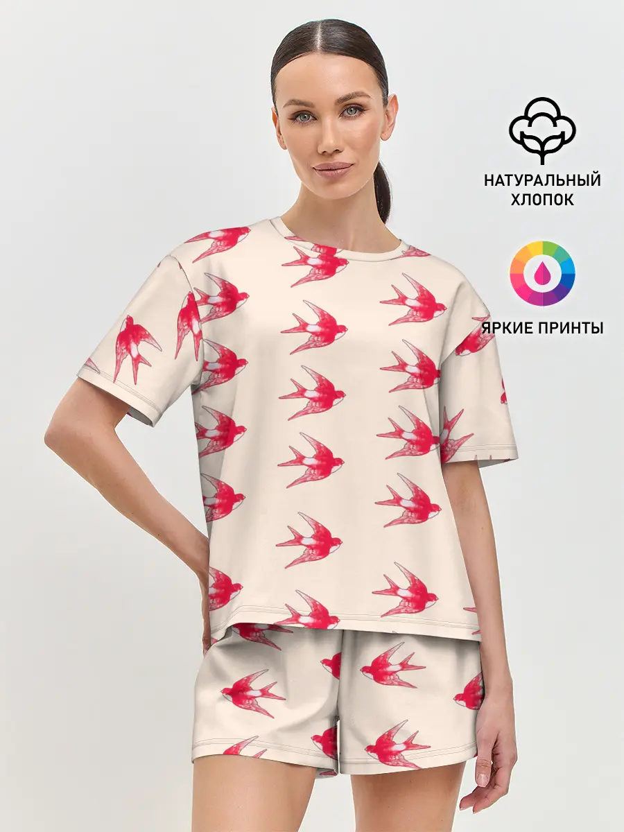 Женская пижама с шортами / Синицы