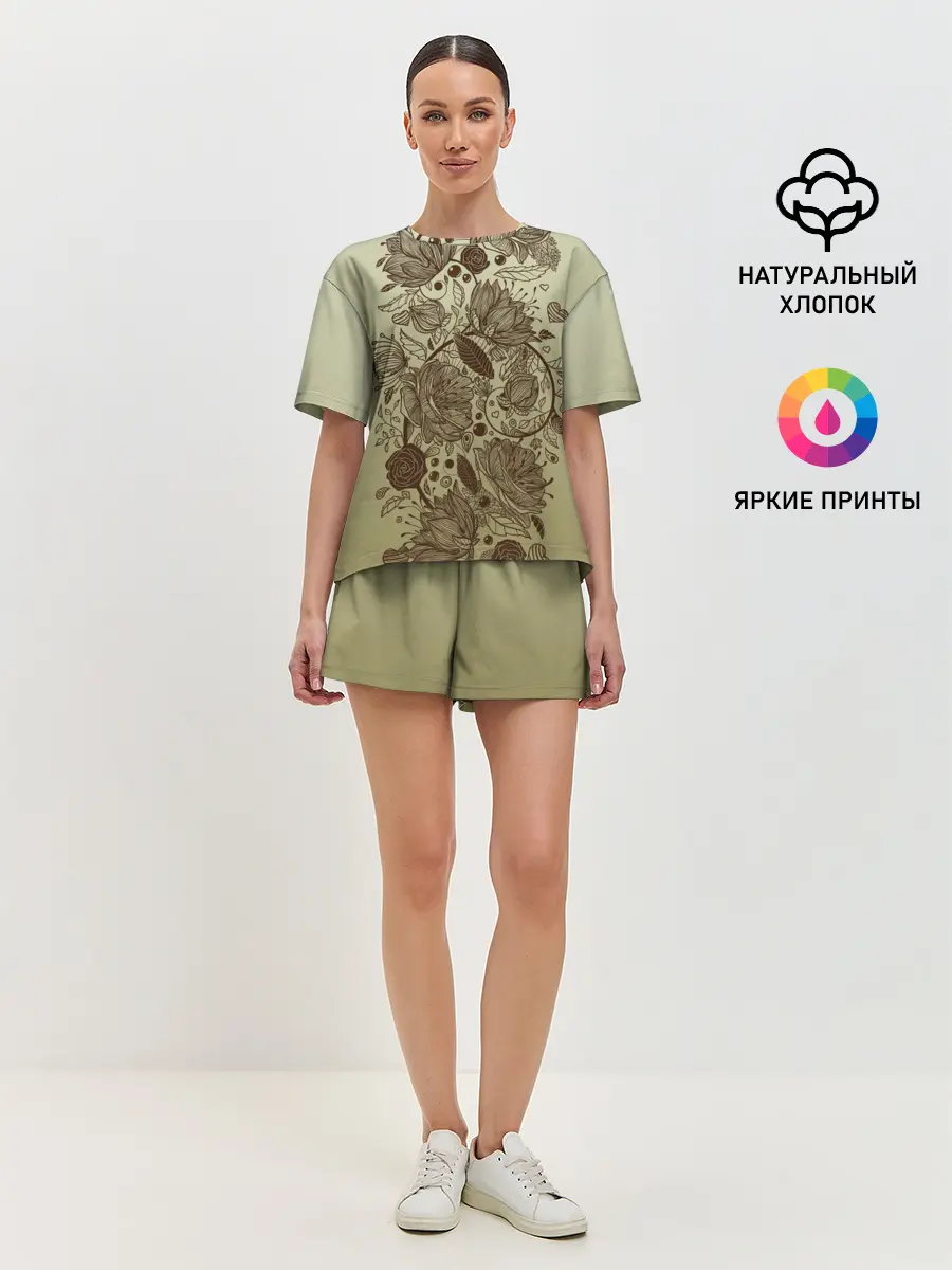 Женская пижама с шортами / чехол дудлинг цветы