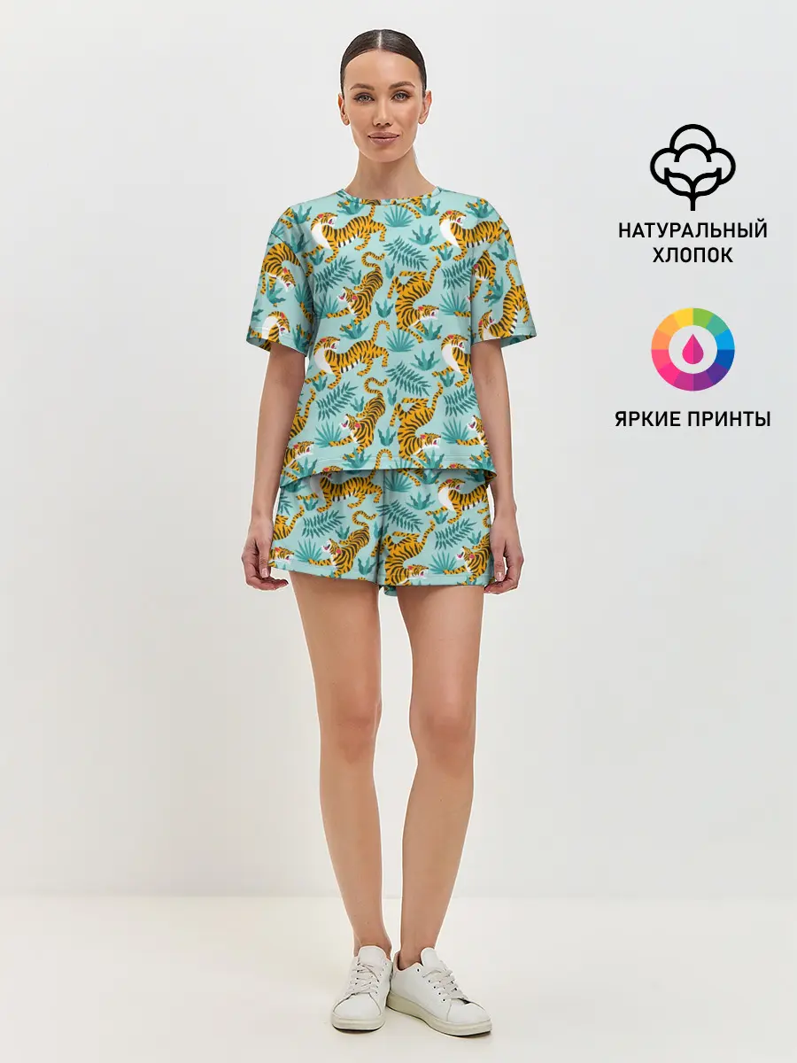 Женская пижама с шортами / Рычащие Тигры Паттерн