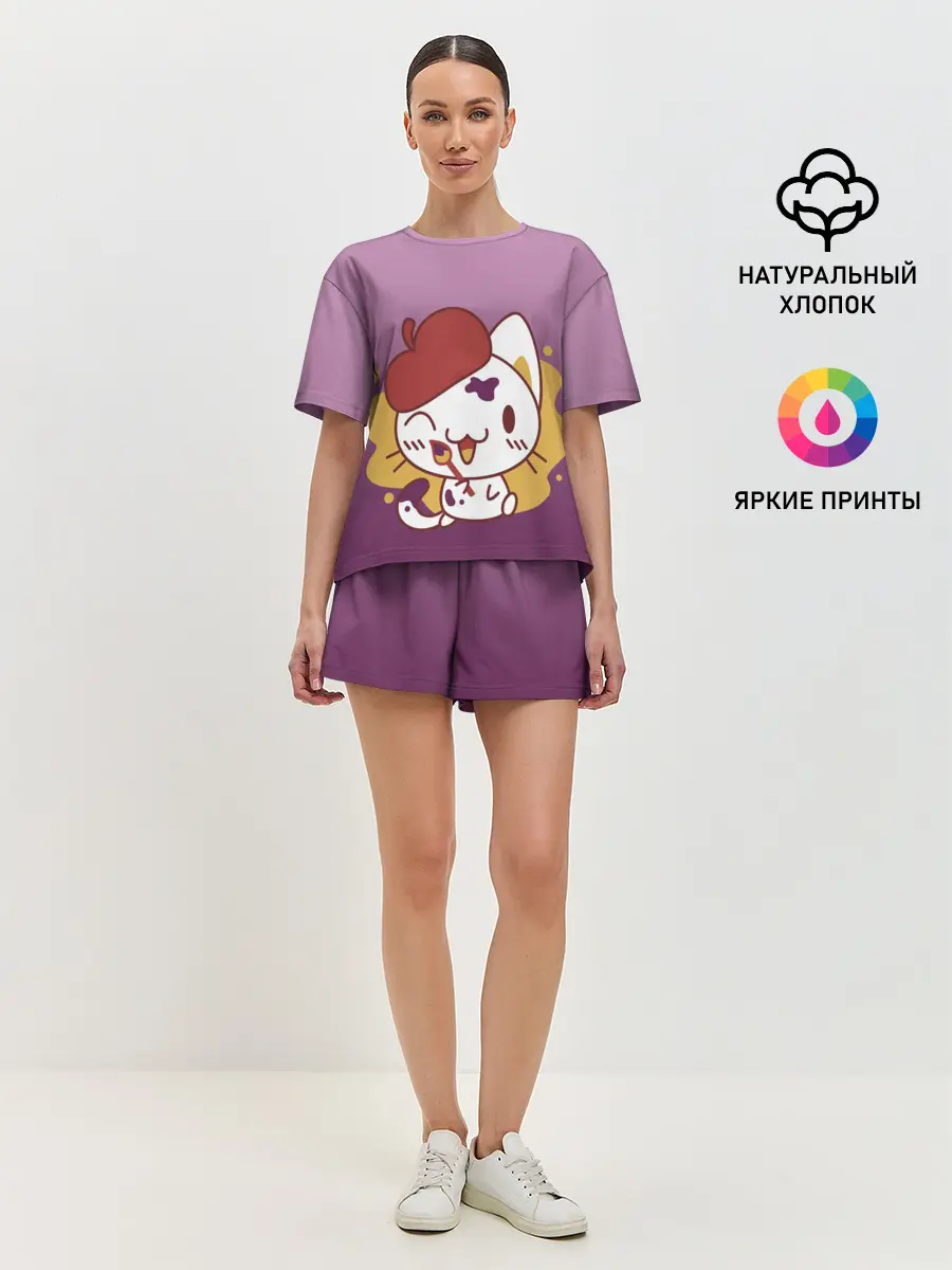 Женская пижама с шортами / кот художник творец