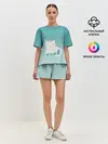 Женская пижама с шортами / котик на подстилке