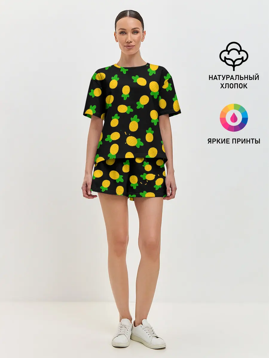 Женская пижама с шортами / Ананасы