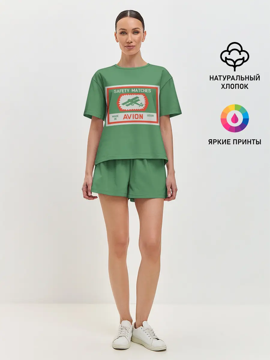 Женская пижама с шортами / Спички green