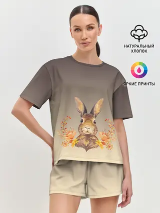 Женская пижама с шортами / заяц в цветочках