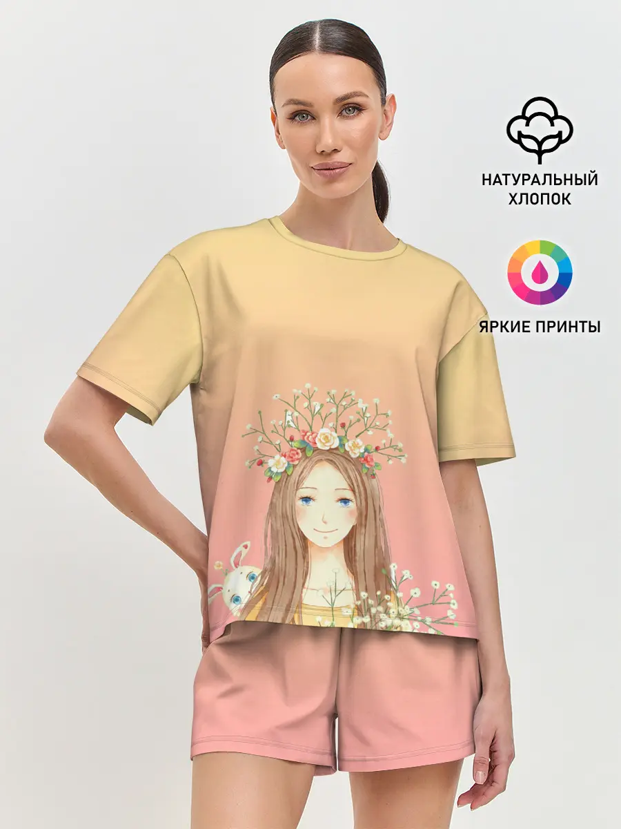 Женская пижама с шортами / девочка и кролик