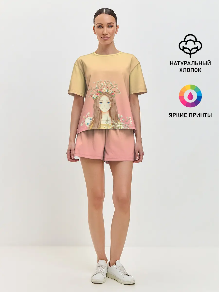 Женская пижама с шортами / девочка и кролик