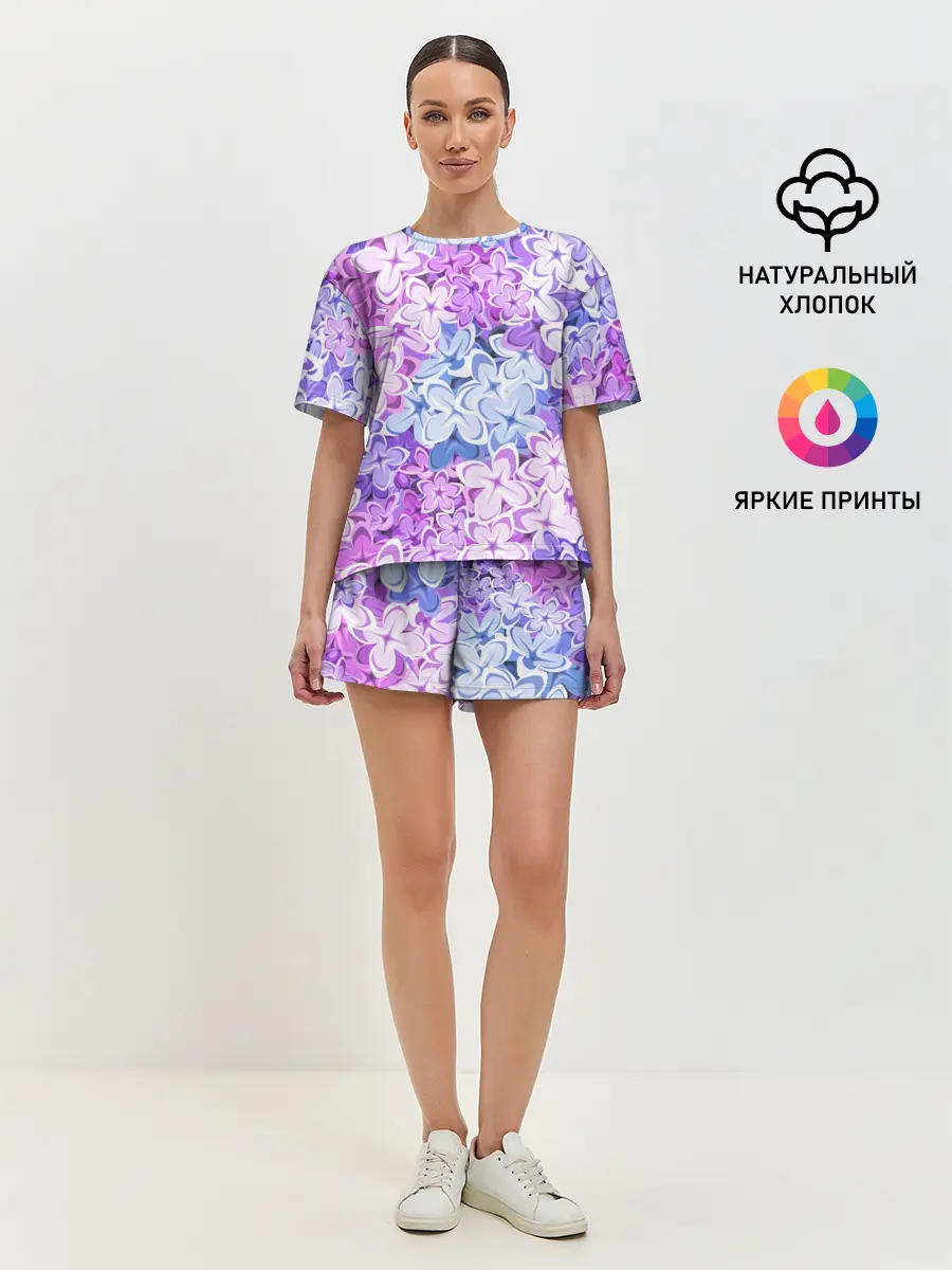 Женская пижама с шортами / СИРЕНЬ | ЦВЕТЫ | LILAC