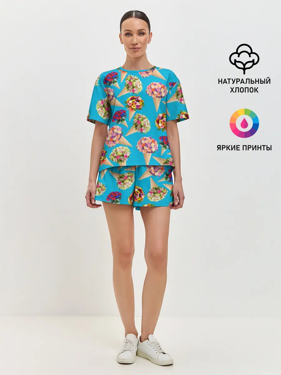 Женская пижама с шортами / Рожок цветов