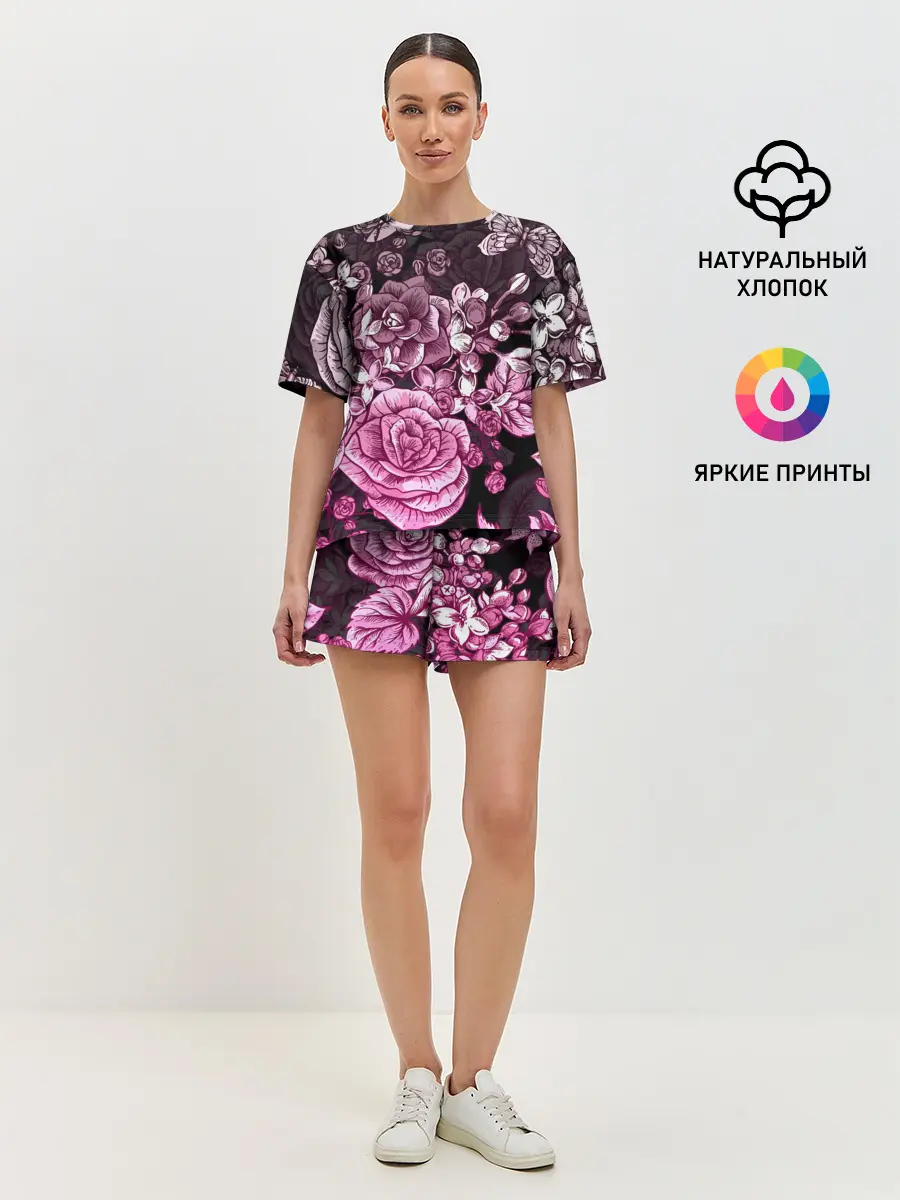 Женская пижама с шортами / РОЗЫ | ROSES | БАБОЧКИ
