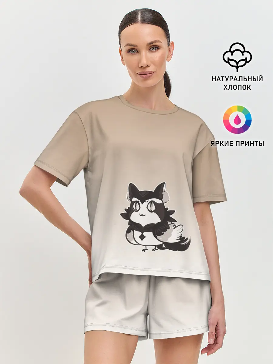 Женская пижама с шортами / сова котик аниме