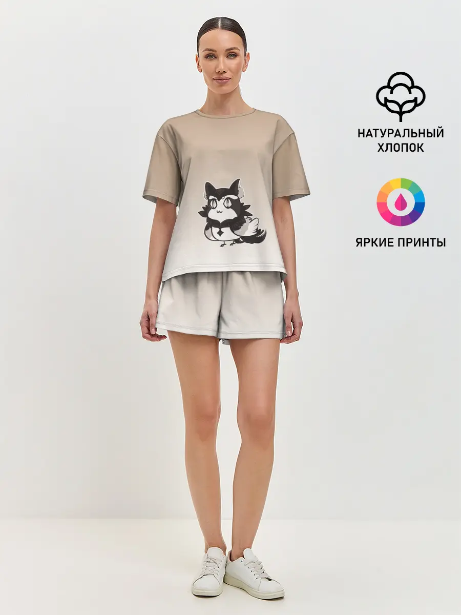 Женская пижама с шортами / сова котик аниме